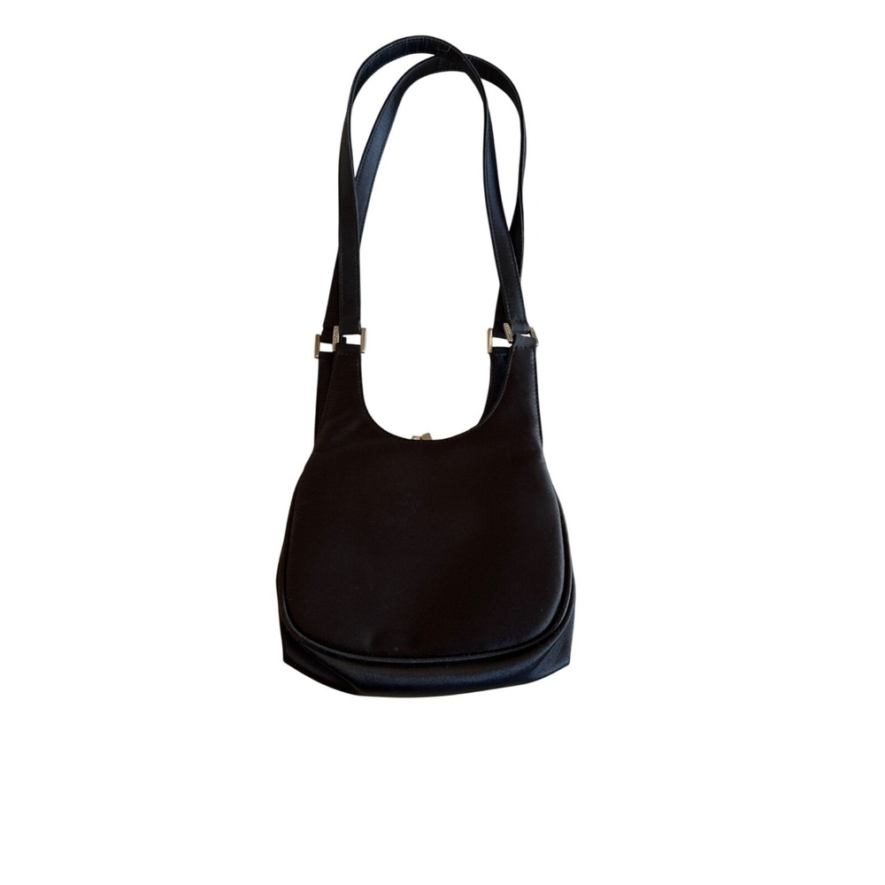 Enzo Angiolini‎ Black Satin Evening Purse With Silver Interior & Shoulder Strap